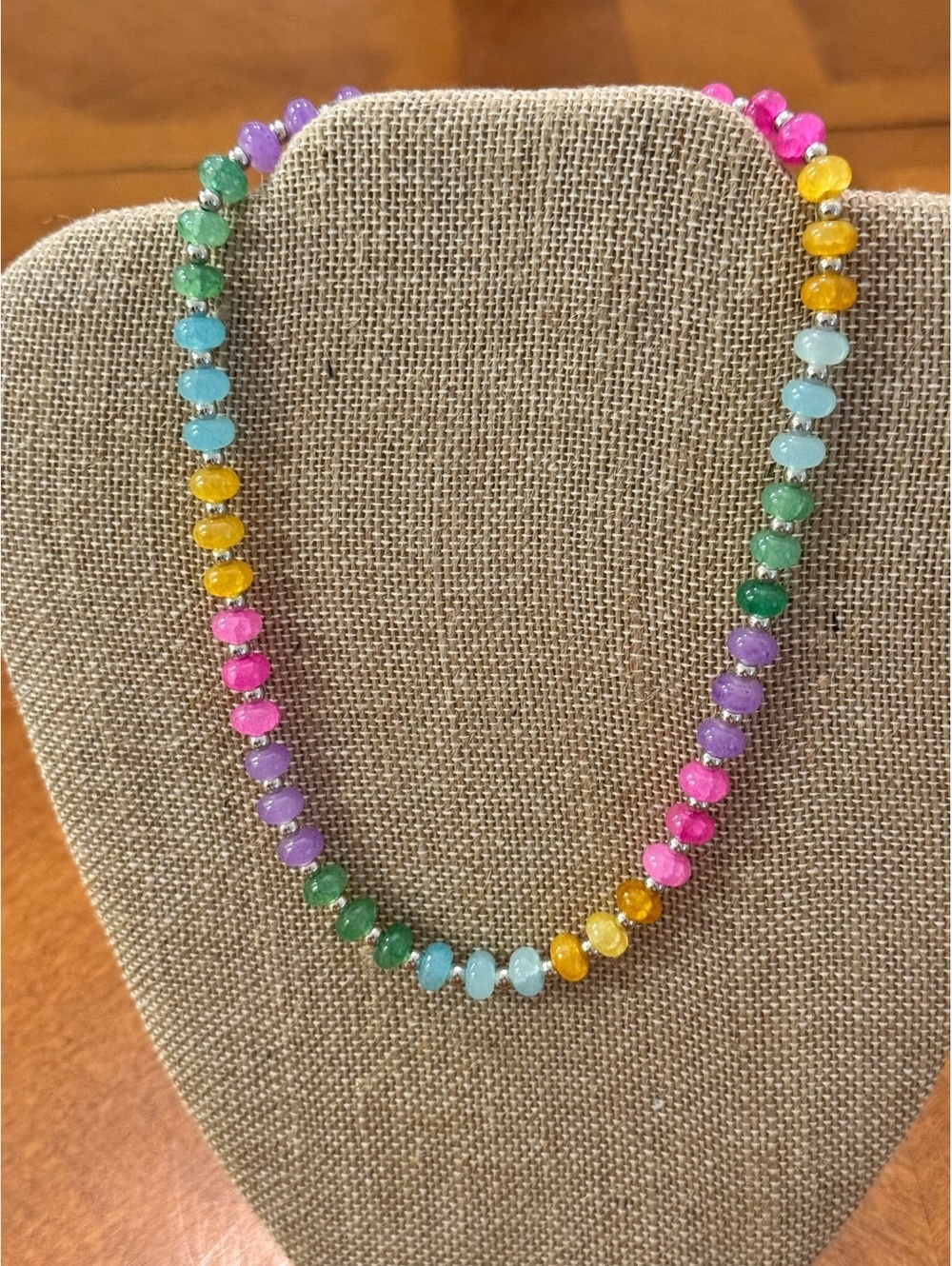 Candy Necklace Colorful Multicolor Beaded Necklace with Silver tone 16.5" 344